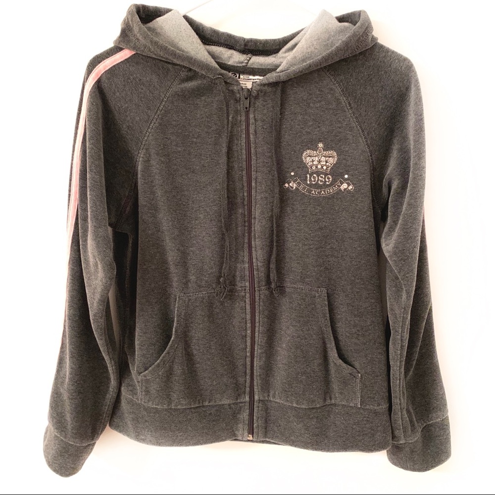l.e.i. Active Velour Grey Hoodie Pink Stripe Sz L